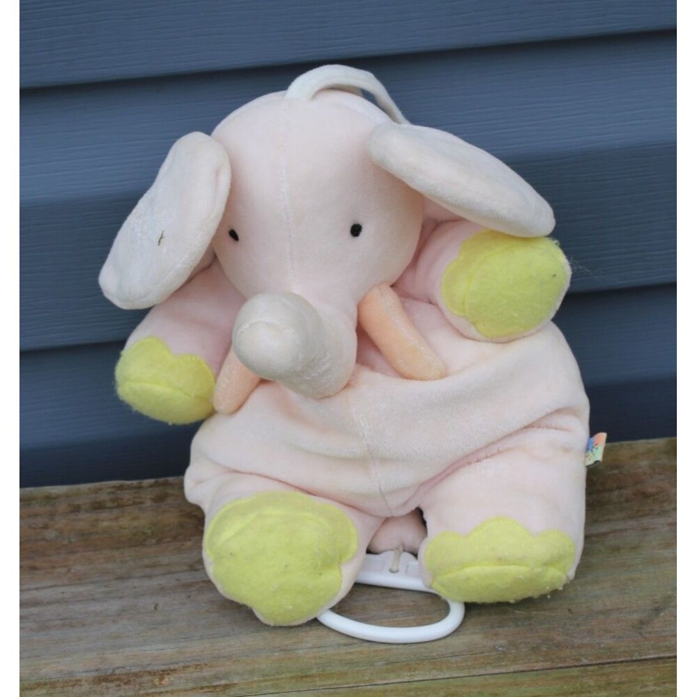 Carters Prestige Elephant Musical Crib Pull Plush Pink Yellow Tusks 12” WORKS